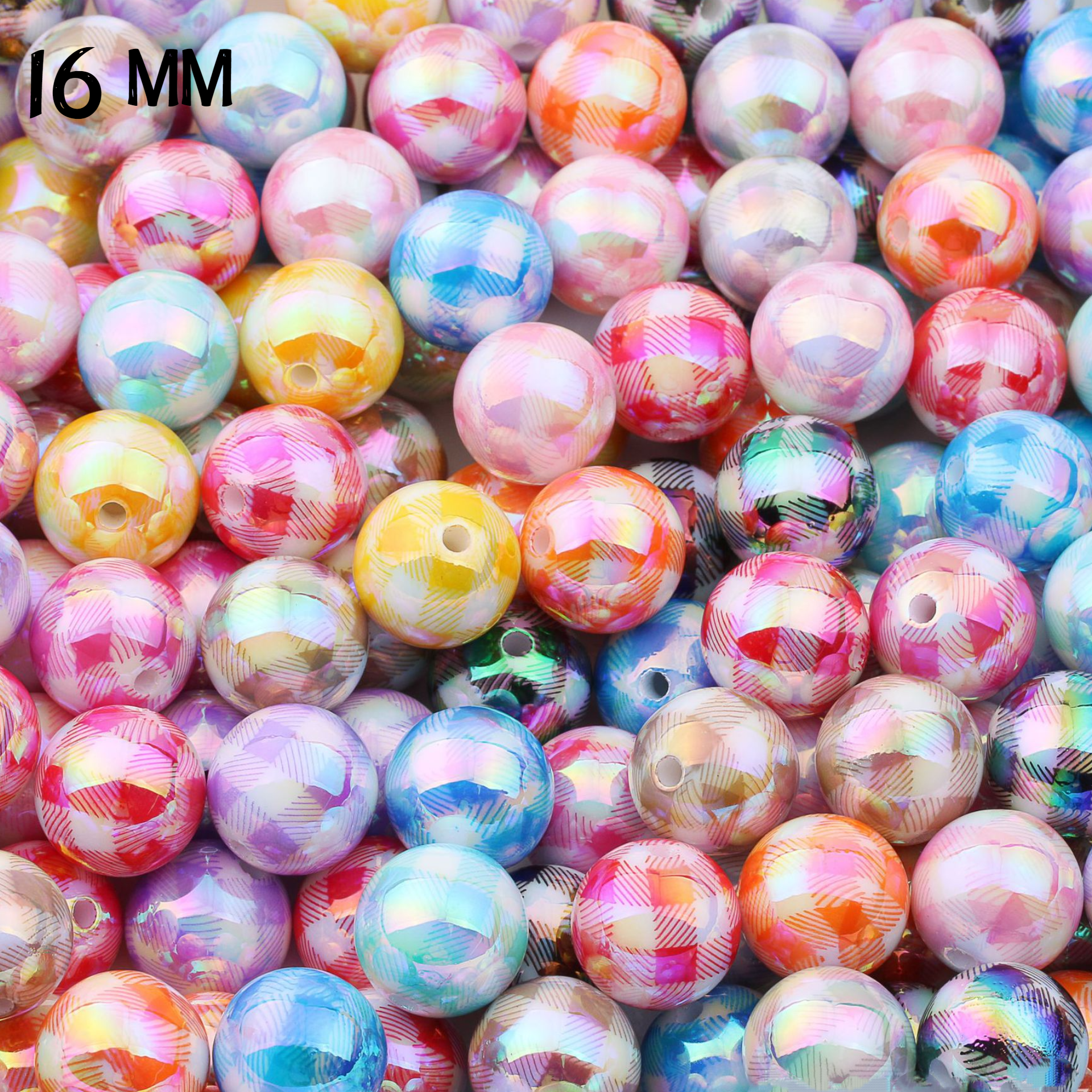 16mm Colored Checkered Acrylic Straight Hole Beads - Beadable Cat