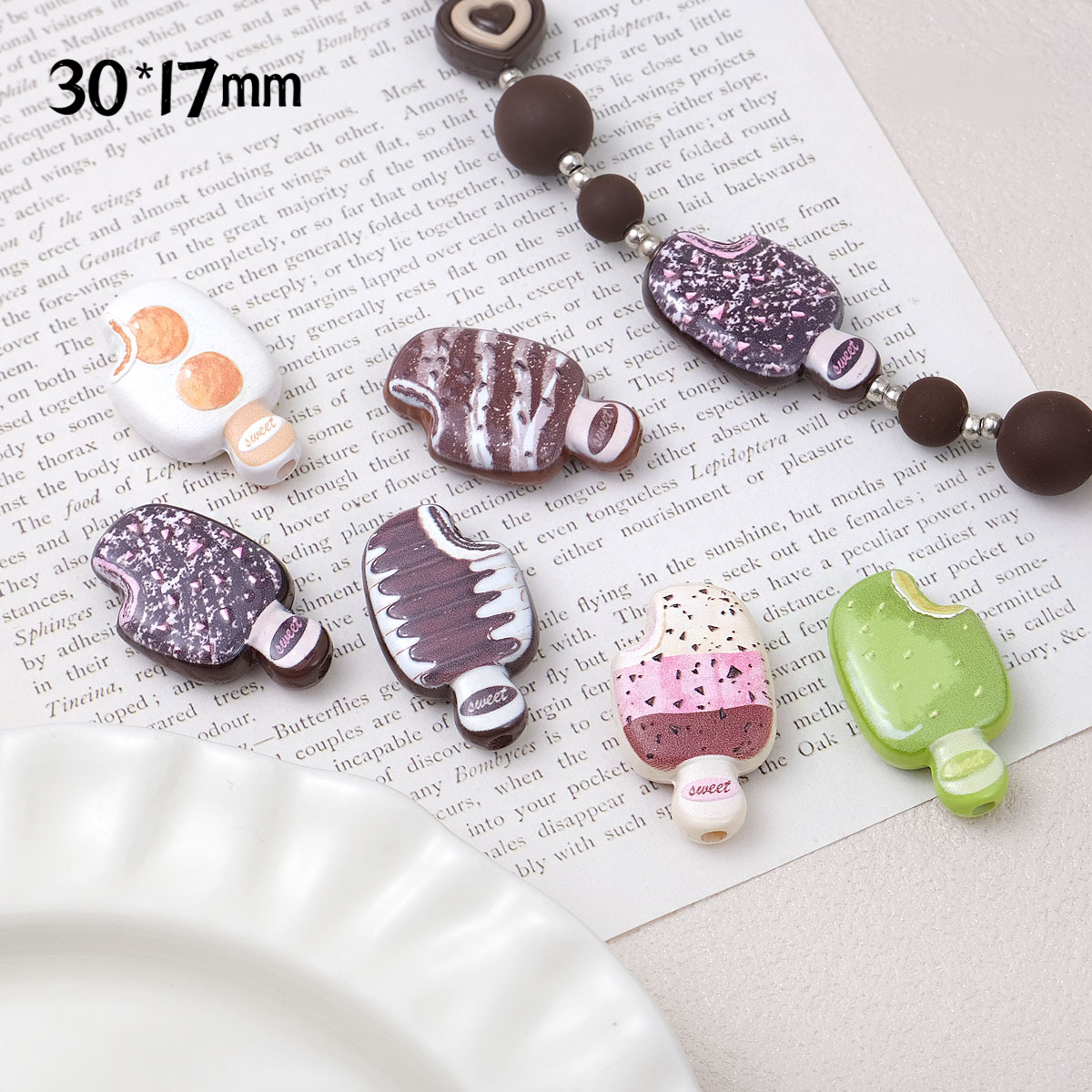 30mm Cartoon Ice Cream Acrylic Beads Cute Popsicle Large Hole Spacer Beads for Beadable Pens DIY Phone Charm Keychain Jewelry Making Supplies