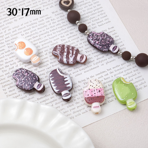 30mm Cartoon Ice Cream Acrylic Beads Cute Popsicle Large Hole Spacer Beads for Beadable Pens DIY Phone Charm Keychain Jewelry Making Supplies