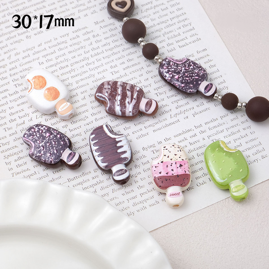 30mm Cartoon Ice Cream Acrylic Beads Cute Popsicle Large Hole Spacer Beads for Beadable Pens DIY Phone Charm Keychain Jewelry Making Supplies