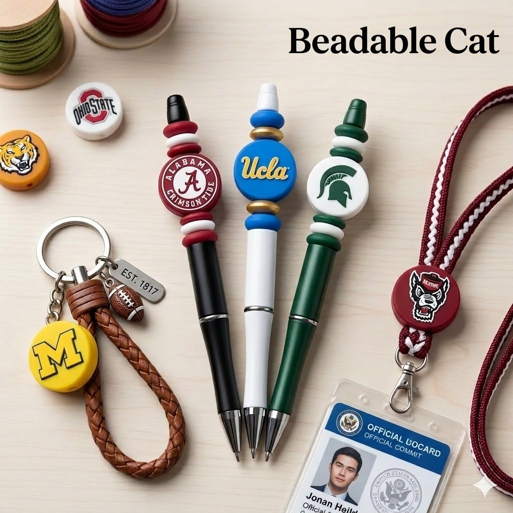 NCAA Team Logo Silicone Focal Beads - Collegiate Series for DIY Beadable | DIY Sports Fan Bracelet & Keychain Craft Bead