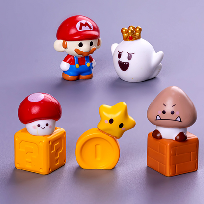 Retro Adventure Mini Desk Figures Set, Cute Cartoon Gaming Characters & Items, Collectible Resin Micro Statues for Car Dashboard, Office Setup, Gamer Room Decor