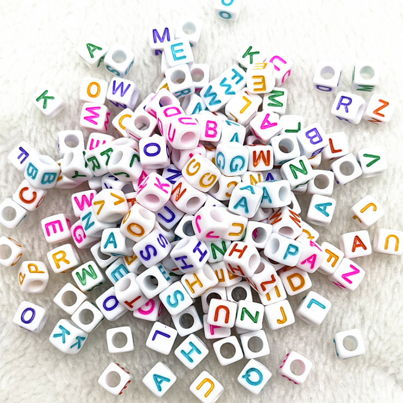 6mm Square & Round Acrylic Alphabet Beads - Colorful Enamel Letter | Acrylic Bead for DIY Bracelet Keychain Jewelry Making