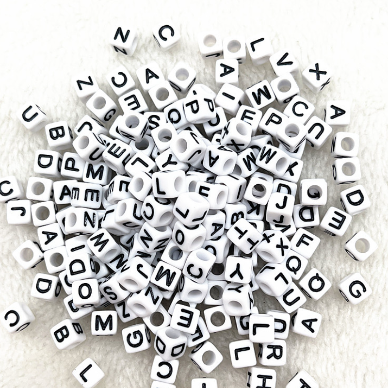 6mm Square & Round Acrylic Alphabet Beads - Colorful Enamel Letter | Acrylic Bead for DIY Bracelet Keychain Jewelry Making