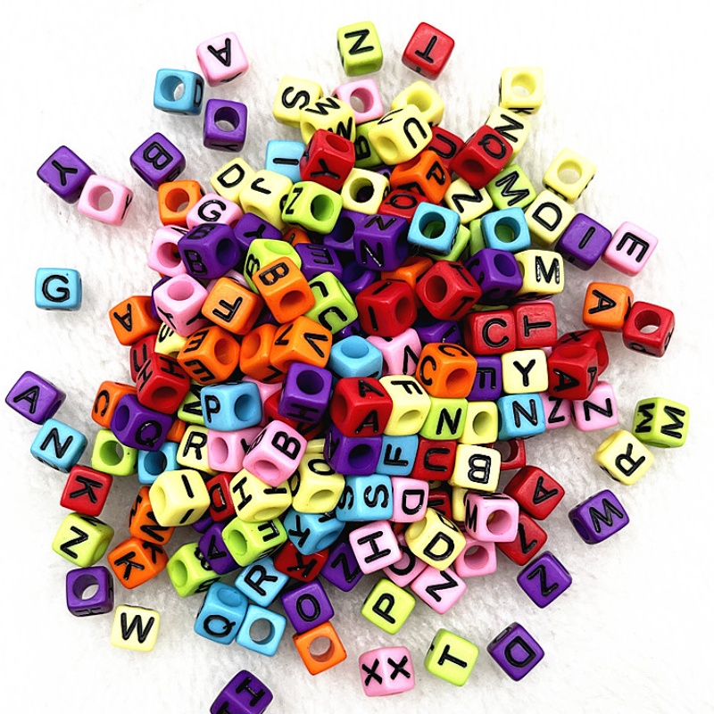 6mm Square & Round Acrylic Alphabet Beads - Colorful Enamel Letter | Acrylic Bead for DIY Bracelet Keychain Jewelry Making