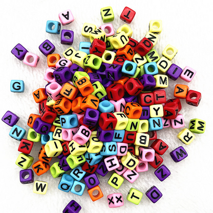 6mm Square & Round Acrylic Alphabet Beads - Colorful Enamel Letter | Acrylic Bead for DIY Bracelet Keychain Jewelry Making
