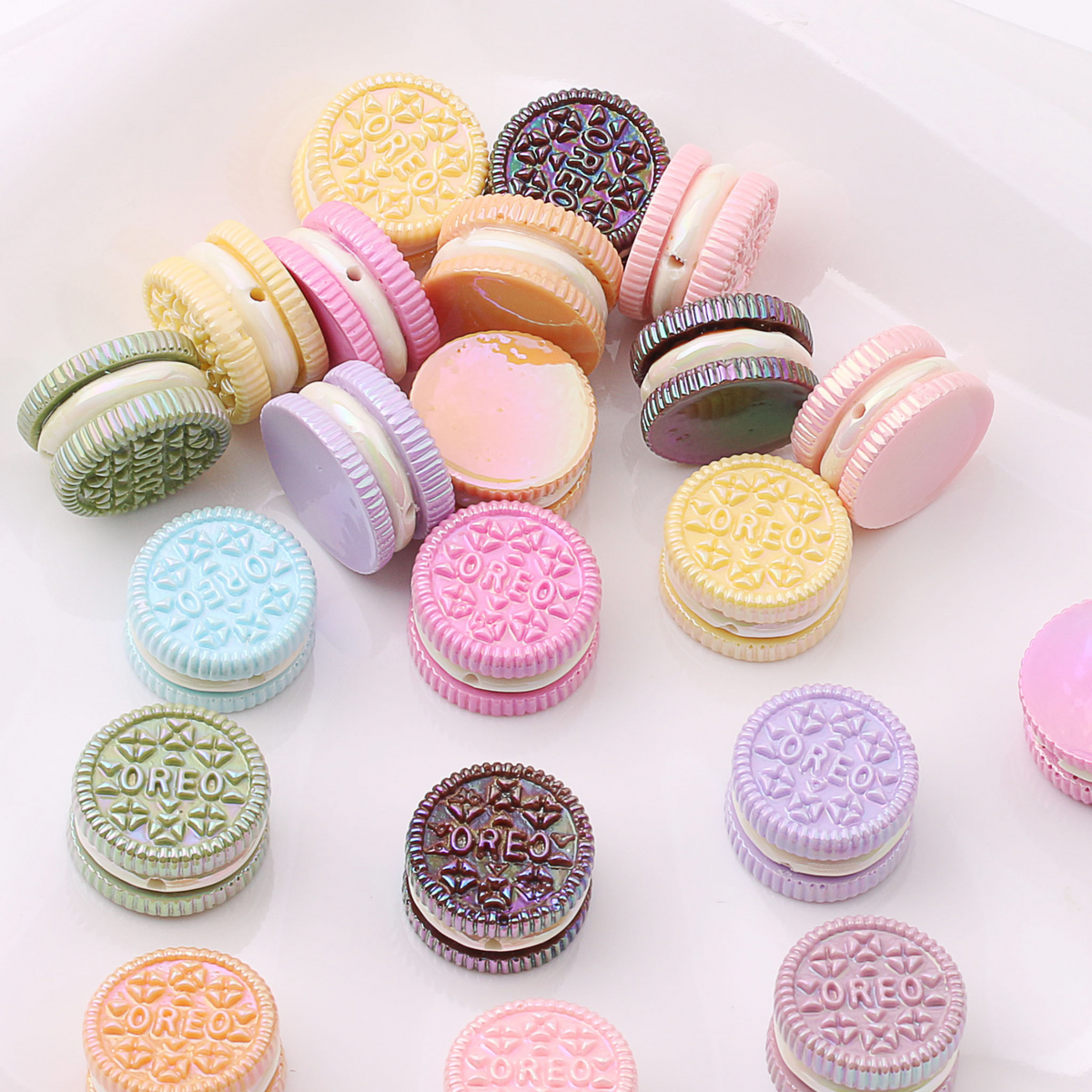 UV-coated Macaron-filled Cookies Acrylic Straight-hole Beads | Acrylic Bead for DIY Bracelet Keychain Jewelry Making