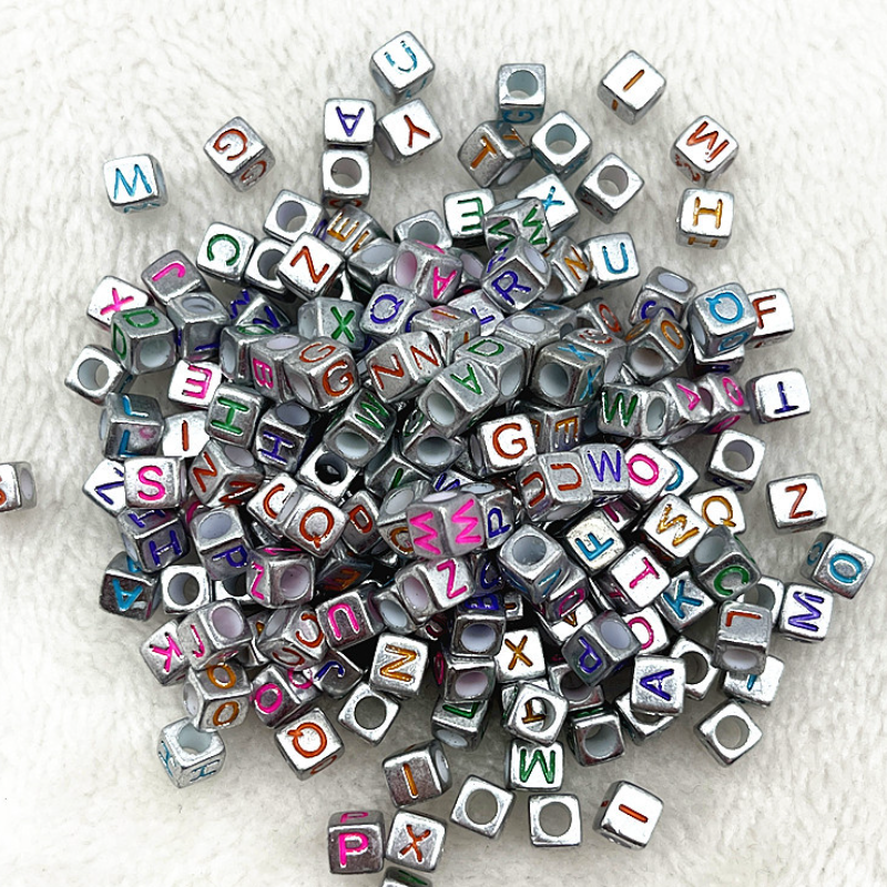 6mm Square & Round Acrylic Alphabet Beads - Colorful Enamel Letter | Acrylic Bead for DIY Bracelet Keychain Jewelry Making