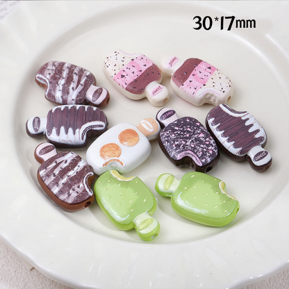 30mm Cartoon Ice Cream Acrylic Beads Cute Popsicle Large Hole Spacer Beads for Beadable Pens DIY Phone Charm Keychain Jewelry Making Supplies