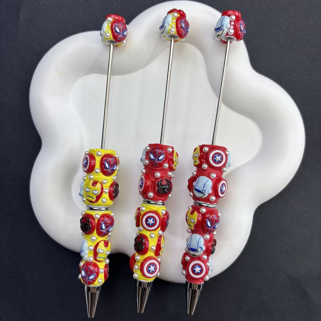 Handmade Super Hero Inspired Beadable Pen - 3D Avengers & Justice League Focal Beads, | DIY Beadable Pen Craft Gift Idea