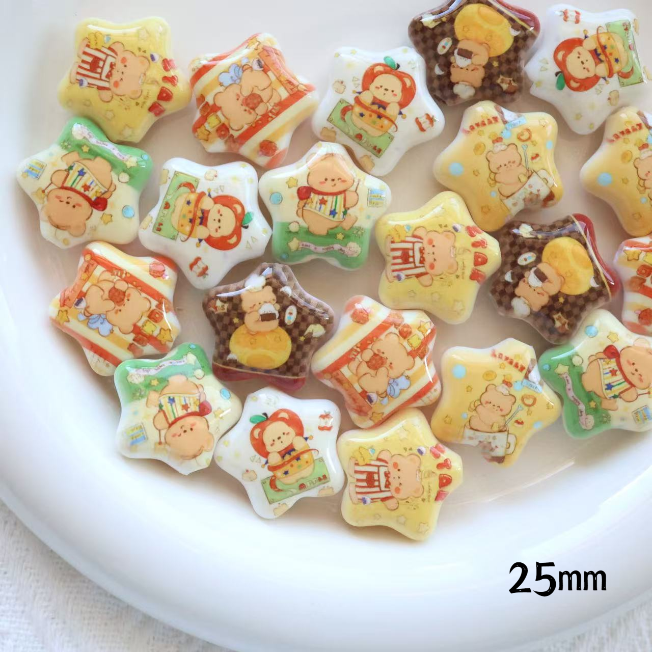 Acrylic Cartoon Bear Big Five-pointed Star Print Star Straight Hole Beads - Beadable Cat