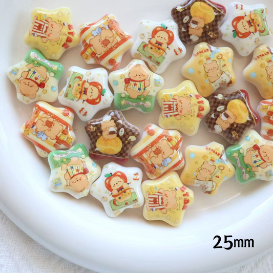 Acrylic Cartoon Bear Big Five-pointed Star Print Star Straight Hole Beads - Beadable Cat