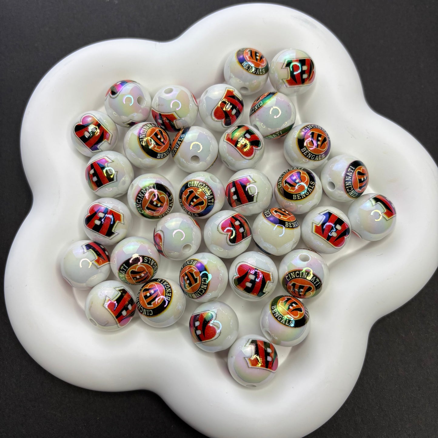 16MM  NFL  Electroplated Solid Color Printed American Football Team Round Beads - Beadable Cat