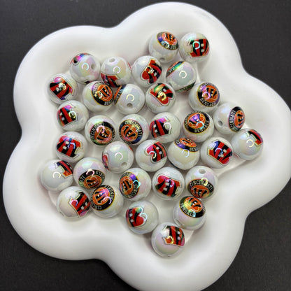 16MM  NFL  Electroplated Solid Color Printed American Football Team Round Beads - Beadable Cat
