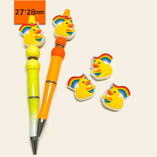 Love Little Yellow Duck Holding A Rainbow Flag Cartoon Silicone Focus Beads