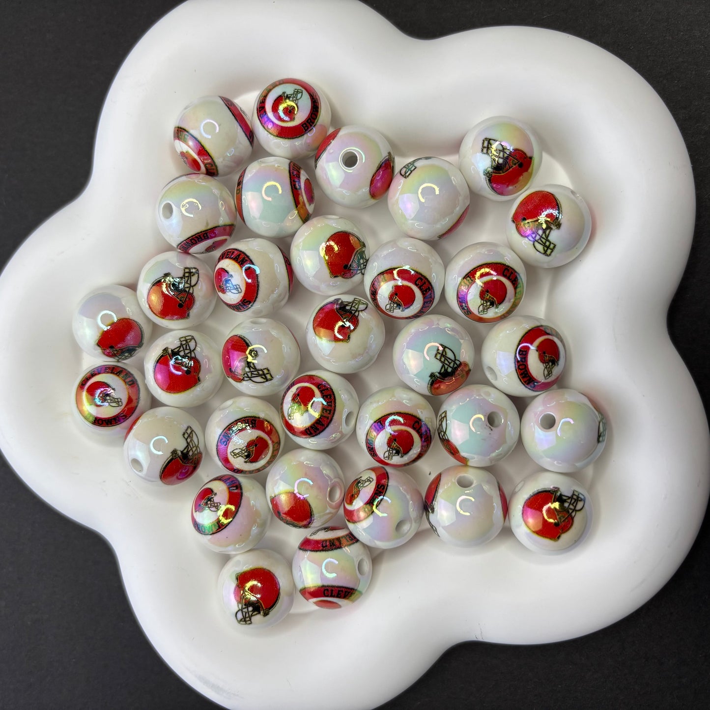 16MM  NFL  Electroplated Solid Color Printed American Football Team Round Beads - Beadable Cat