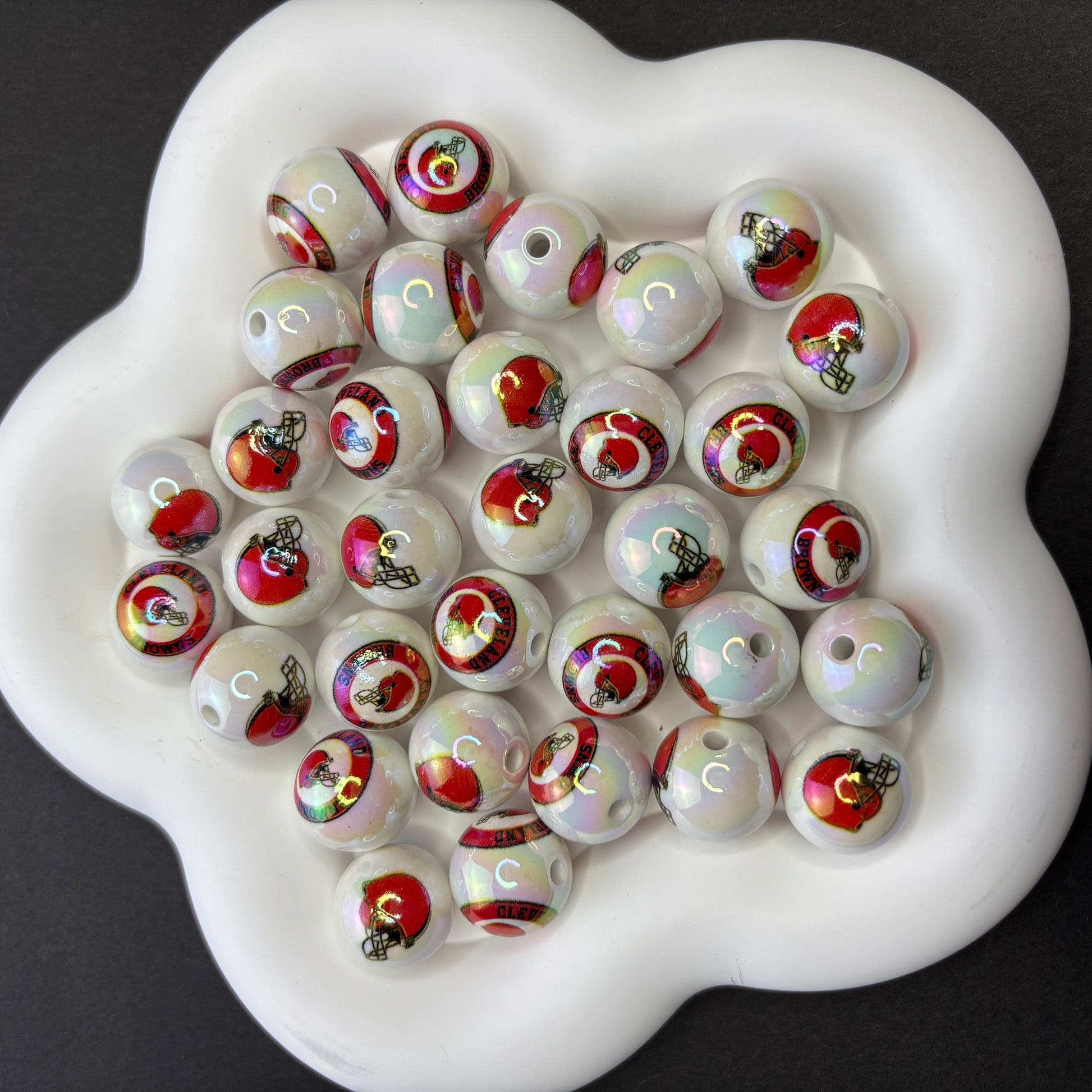 16MM  NFL  Electroplated Solid Color Printed American Football Team Round Beads - Beadable Cat