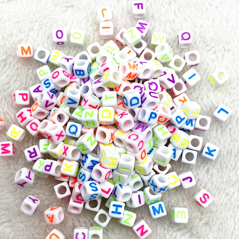 6mm Square & Round Acrylic Alphabet Beads - Colorful Enamel Letter | Acrylic Bead for DIY Bracelet Keychain Jewelry Making