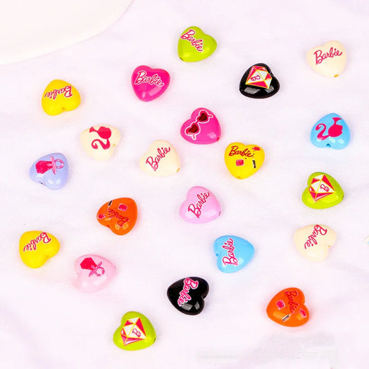 18MM Acrylic Cartoon Barbie Letters Love Heart Beads Vertical Hole Beads