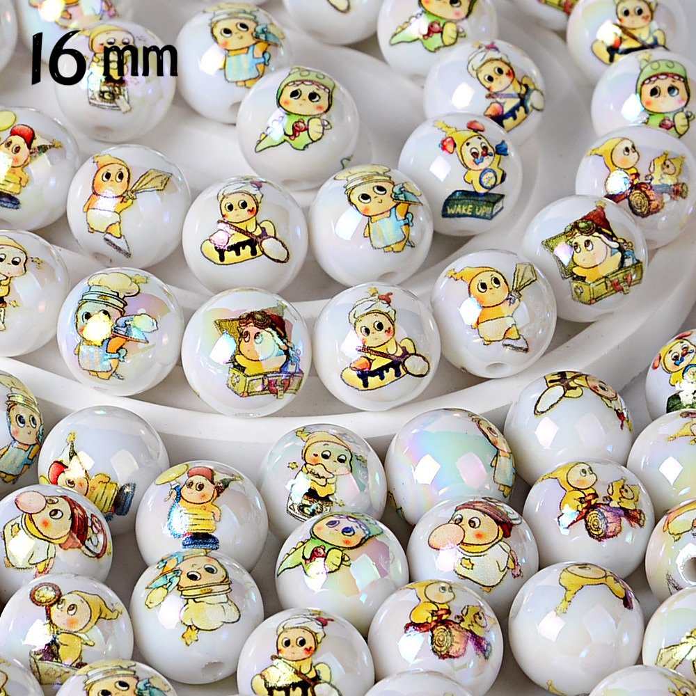 16mm Cute Little Star Person Print Beads - Iridescent AB White | Acrylic Bead for DIY Bracelet Keychain Jewelry Making