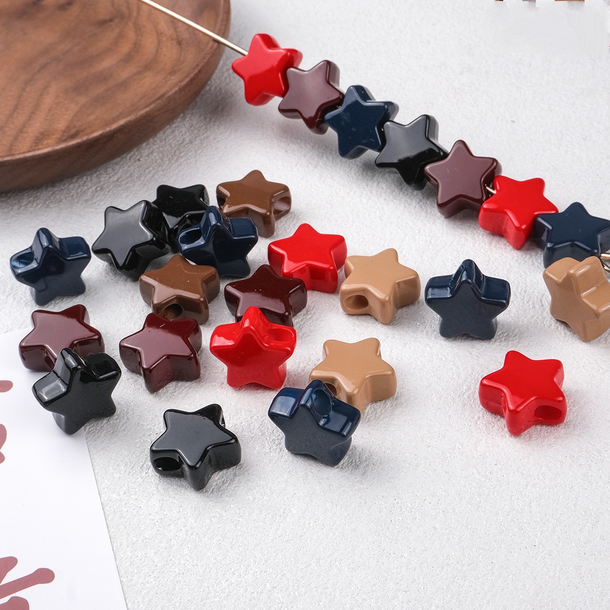 20pcs Vintage Earth Tone Star Beads - 19mm Autumn Palette Acrylic | Acrylic Bead for DIY Bracelet Keychain Jewelry Making