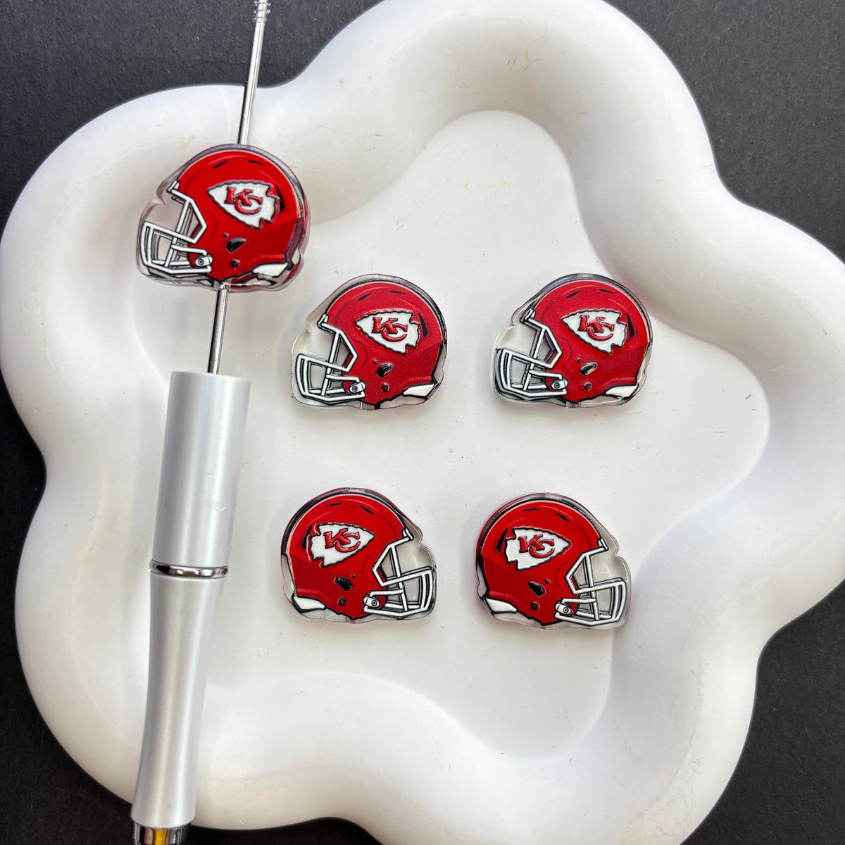 Football Helmet Acrylic Focal Beads for Beadable Pens, Printed Sports Helmet Beads for DIY Keychain, Pen Making & Craft Supplies