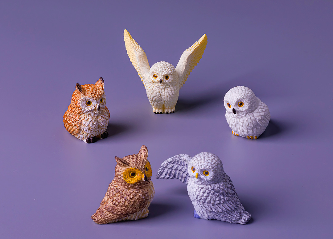 Miniature Owl Figurine Statues Set, 3D Resin Micro Woodland Bird Sculptures for Fairy Garden, Plant Pots, Office Desk & Car Dashboard Decor