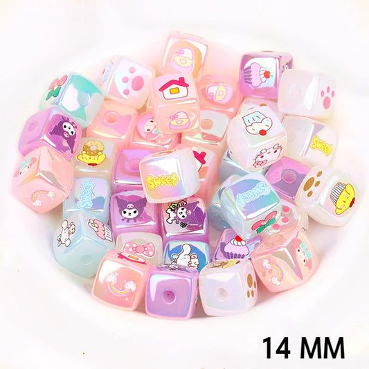 Cartoon Sanrio Acrylic Square Jelly Color Straight Hole Beads