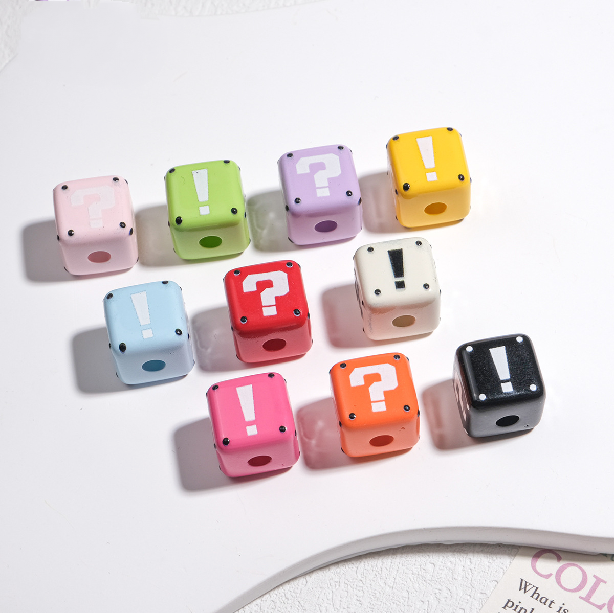 10pcs Large Hole Cube Beads Mixed Colors - 14mm Question Mark & | Acrylic Bead for DIY Bracelet Keychain Jewelry Making