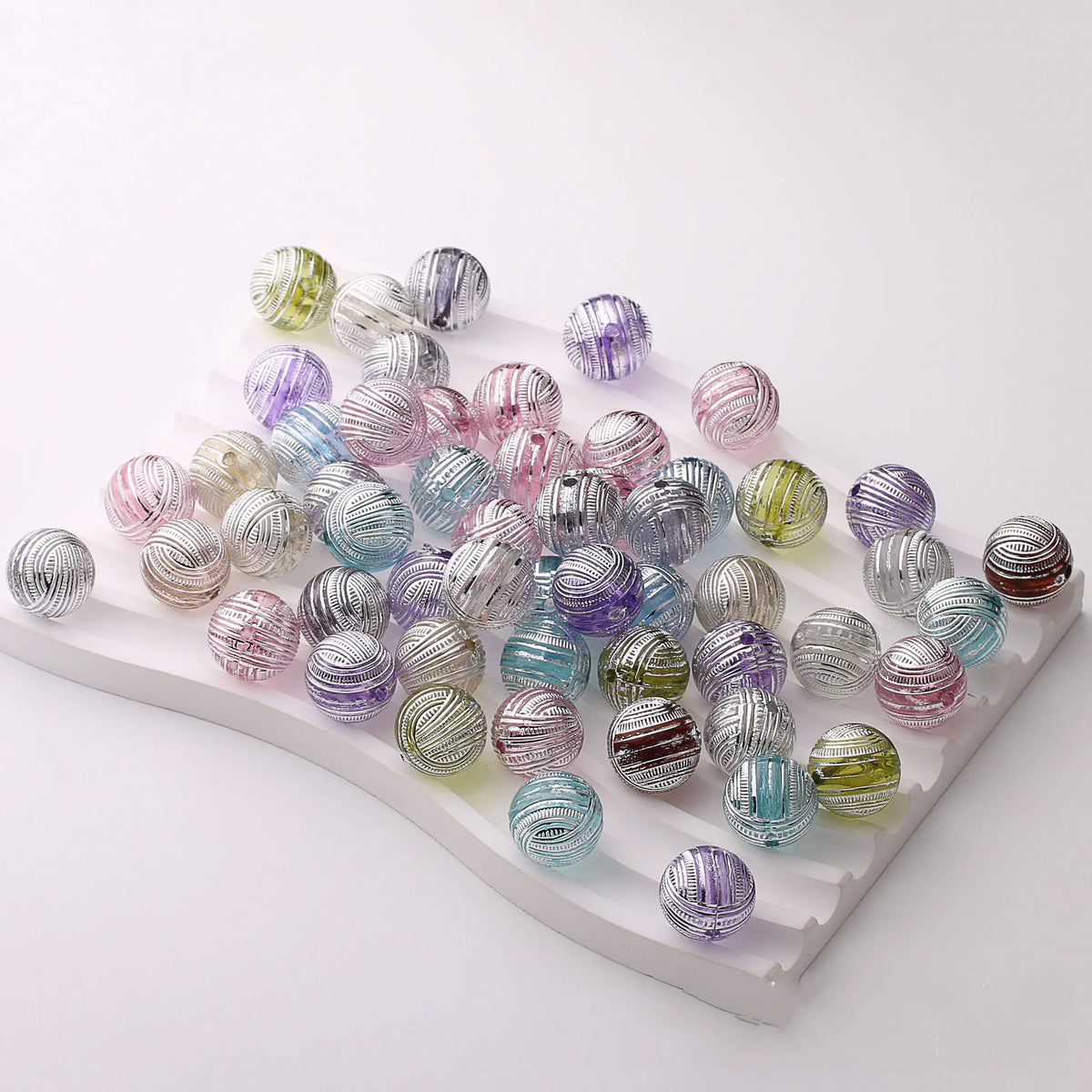 16mm Acrylic Transparent Color Silver-plated Lines Round Beads | Acrylic Bead for DIY Bracelet Keychain Jewelry Making