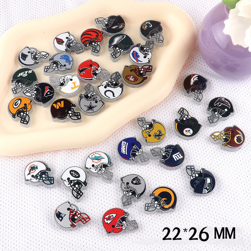 American NFL Team Helmet Acrylic Beads with Sparkling Silver Glitter, 22*26MM