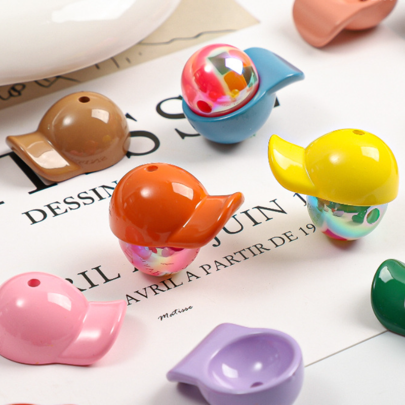 Acrylic Candy-colored Baseball Cap, Painted DIY, Straight Hole | Acrylic Bead for DIY Bracelet Keychain Jewelry Making