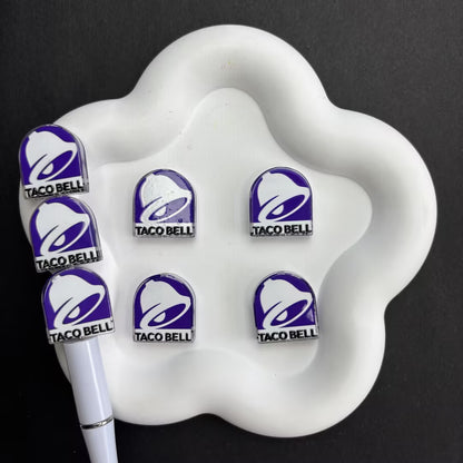 16mm Taco Bell Fast Food Theme Beads, Iridescent Pearl Aura Restaurant Logo Round Beads for Beadable Pens, Foodie DIY Keychain Accessories