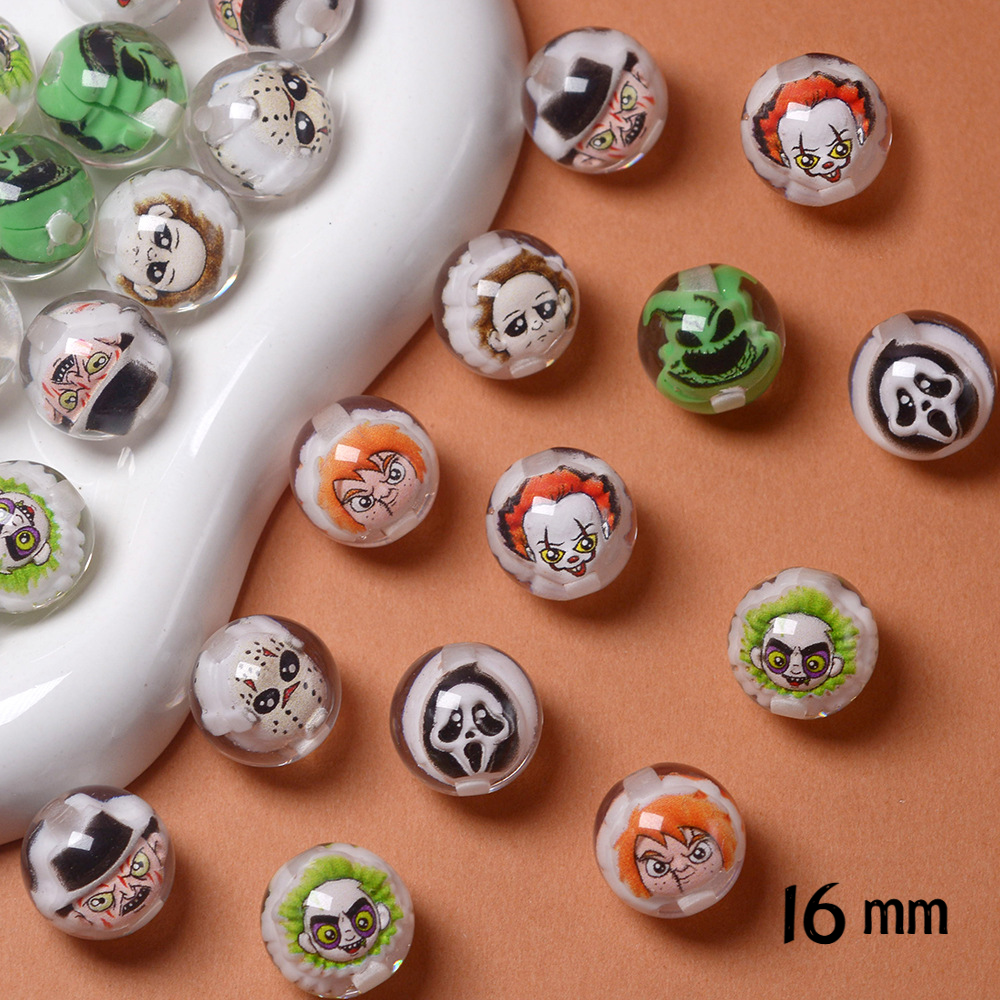 16mm Horror Movie Villains Acrylic Round Beads for Beadable Pens, Halloween Chucky Pennywise Ghostface Beads for Keychain Making, DIY Craft Supplies