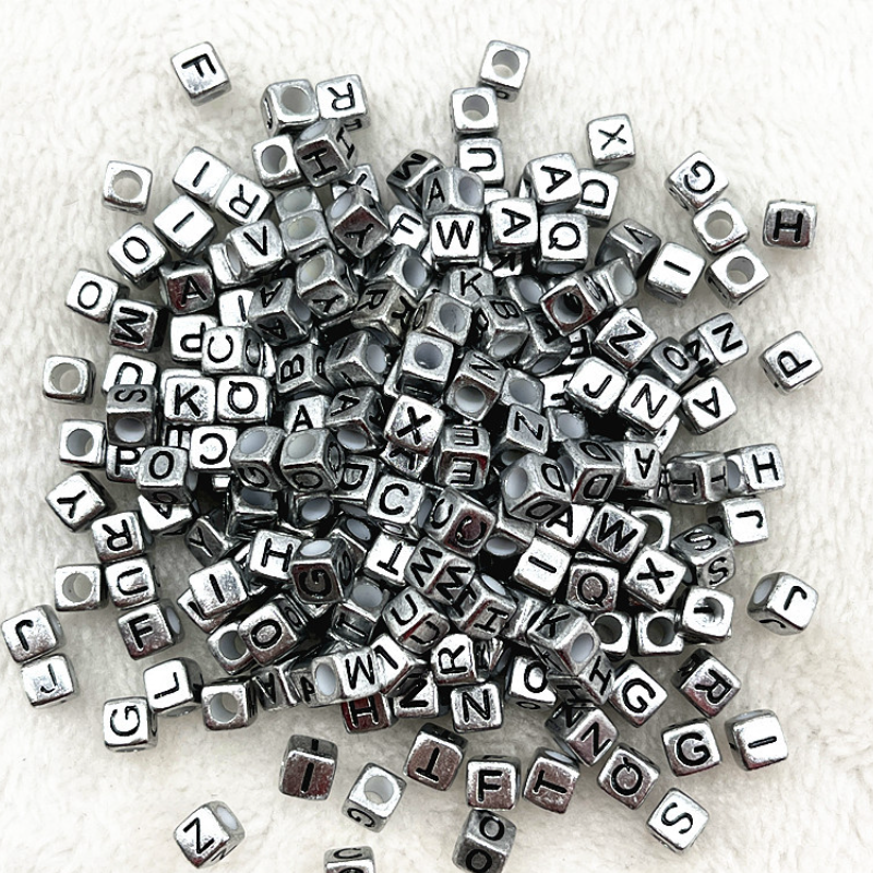 6mm Square & Round Acrylic Alphabet Beads - Colorful Enamel Letter | Acrylic Bead for DIY Bracelet Keychain Jewelry Making