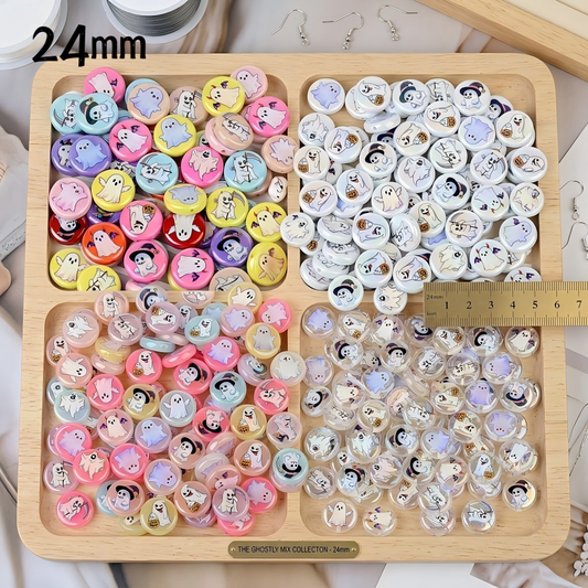 24mm Halloween Ghost Acrylic Beads, 4 Styles Iridescent Cute Ghost | Acrylic Bead for DIY Bracelet Keychain Jewelry Making