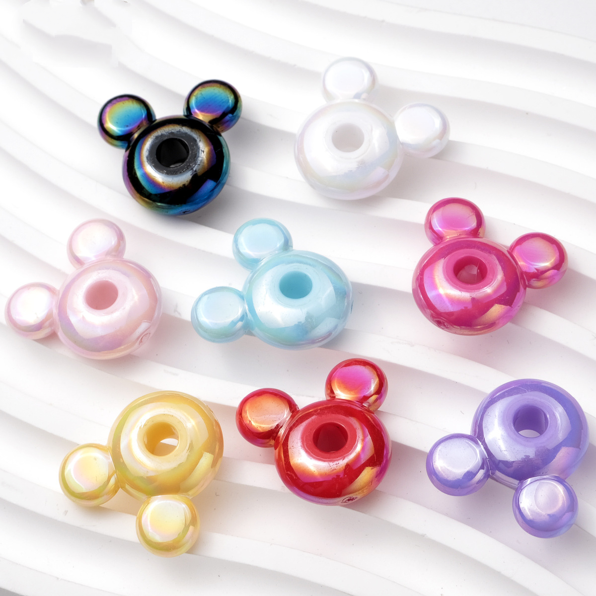 20pcs Iridescent AB Mouse Head Beads - 23mm Colorful Aurora Acrylic | Acrylic Bead for DIY Bracelet Keychain Jewelry Making