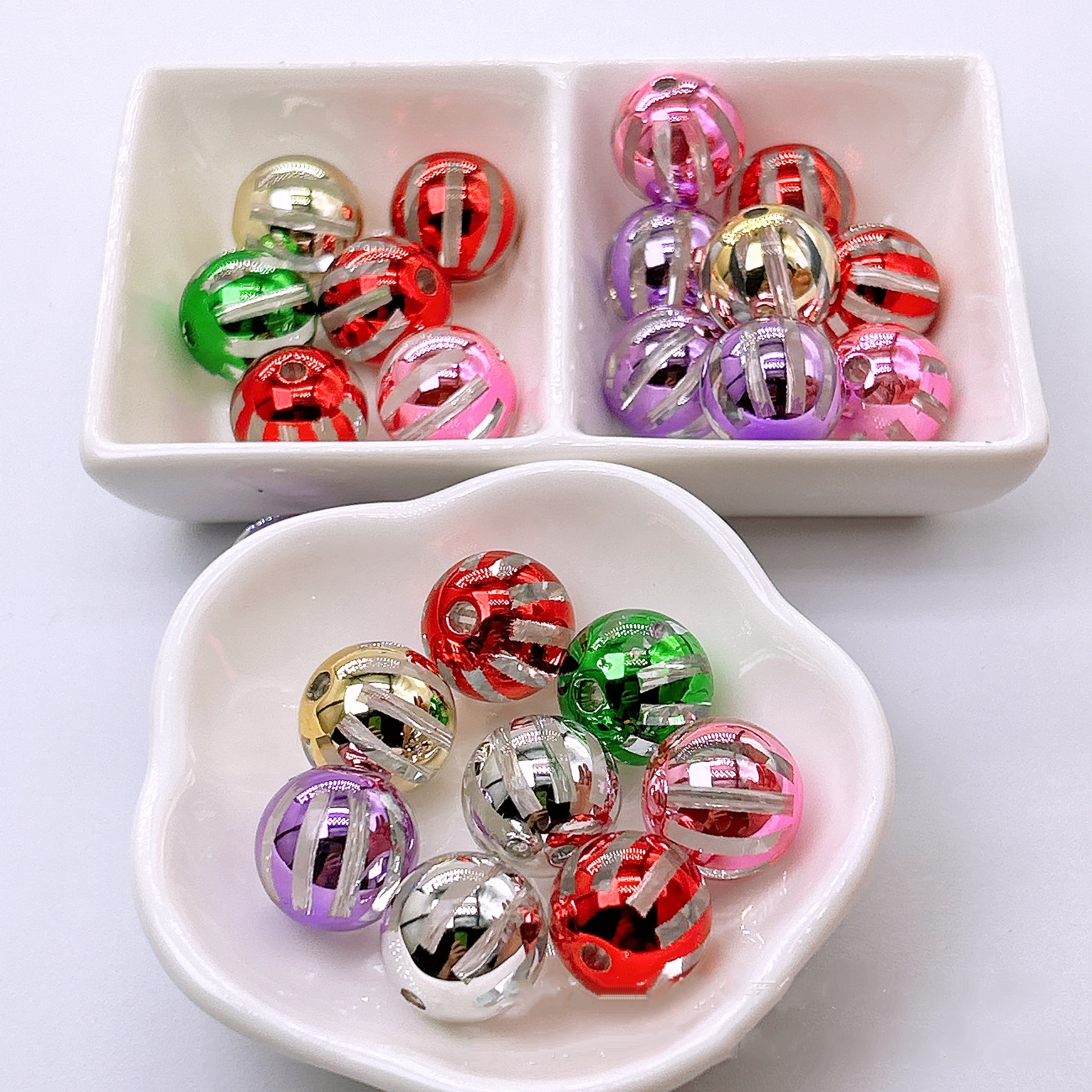 16MM Transparent and Colored Striped Acrylic Straight Hole Beads - Beadable Cat