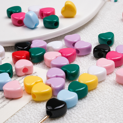 100pcs Mixed Color Heart-Shaped Spacer Beads - 11mm/14mm Large Hole | Acrylic Bead for DIY Bracelet Keychain Jewelry Making