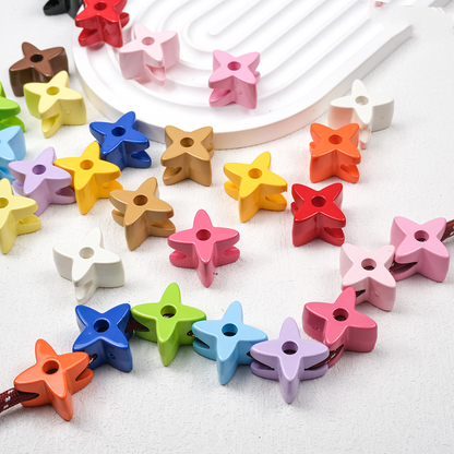 Retro 3D Starflower Beads - 25mm Large Hole Four-Pointed Star Focal | Acrylic Bead for DIY Bracelet Keychain Jewelry Making