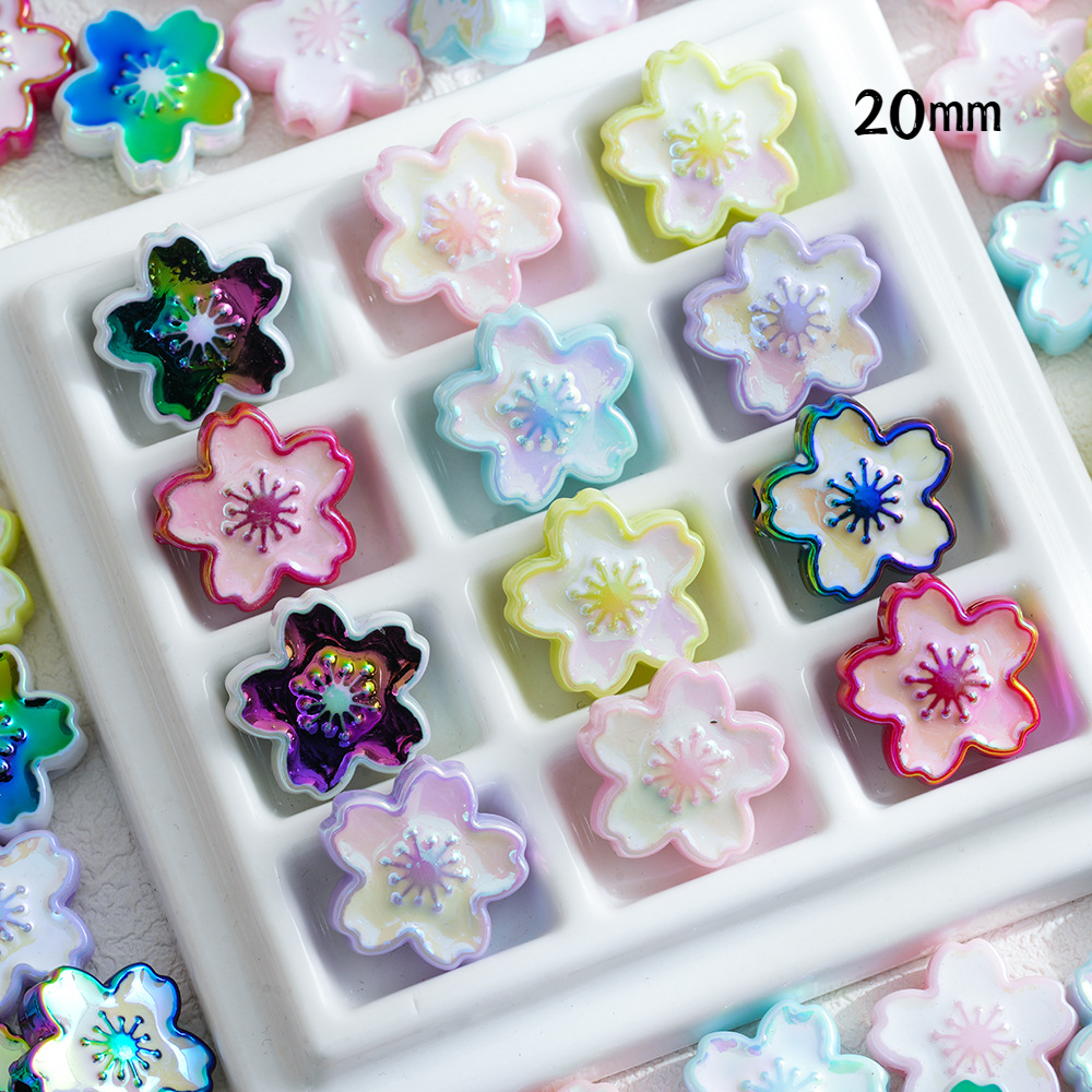 UV Colorful Oil Drip Cherry Blossom Vertical Hole Acrylic Beads | Acrylic Bead for DIY Bracelet Keychain Jewelry Making