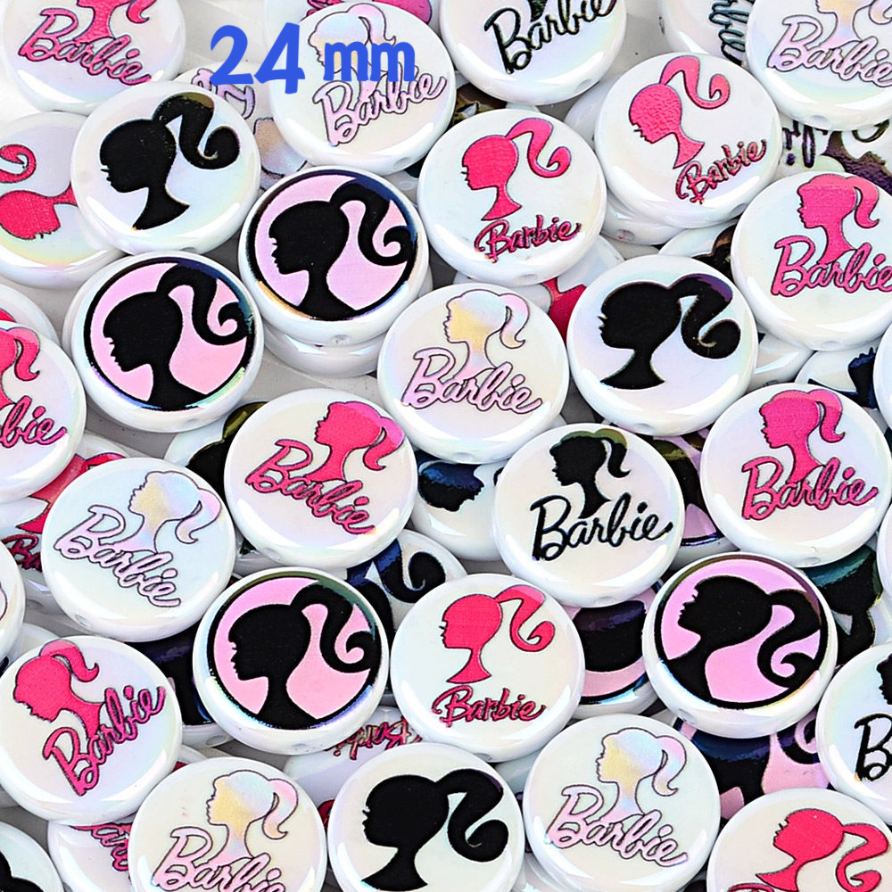24mm Flat Round Barbie Silhouette Beads for Beadable Pens, | Acrylic Bead for DIY Bracelet Keychain Jewelry Making