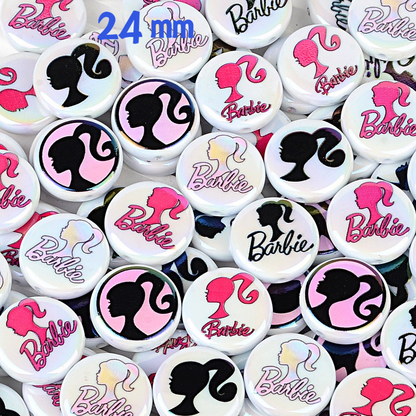 24mm Flat Round Barbie Silhouette Beads for Beadable Pens, | Acrylic Bead for DIY Bracelet Keychain Jewelry Making
