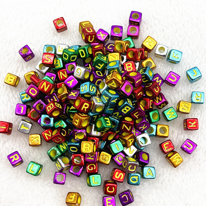 6mm Square & Round Acrylic Alphabet Beads - Colorful Enamel Letter | Acrylic Bead for DIY Bracelet Keychain Jewelry Making