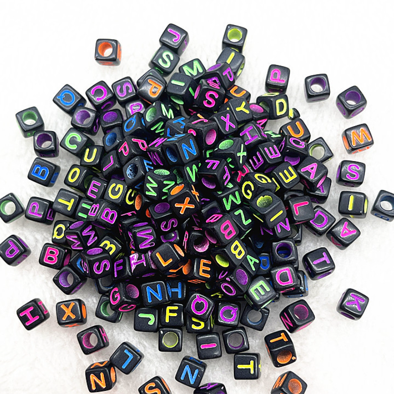 6mm Square & Round Acrylic Alphabet Beads - Colorful Enamel Letter | Acrylic Bead for DIY Bracelet Keychain Jewelry Making