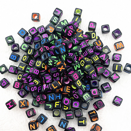 6mm Square & Round Acrylic Alphabet Beads - Colorful Enamel Letter | Acrylic Bead for DIY Bracelet Keychain Jewelry Making