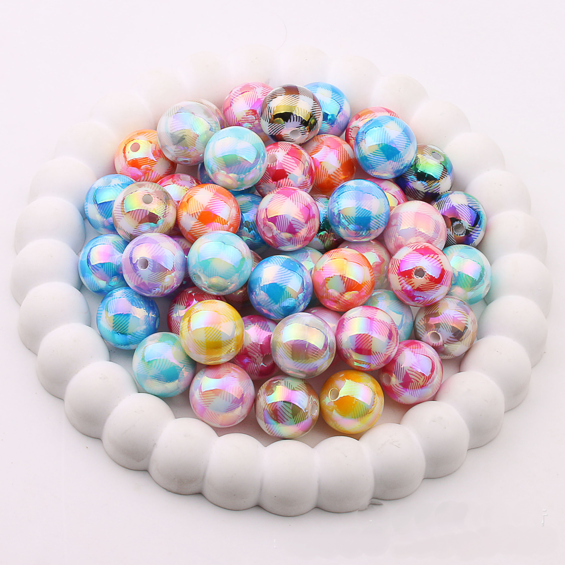 16mm Colored Checkered Acrylic Straight Hole Beads - Beadable Cat