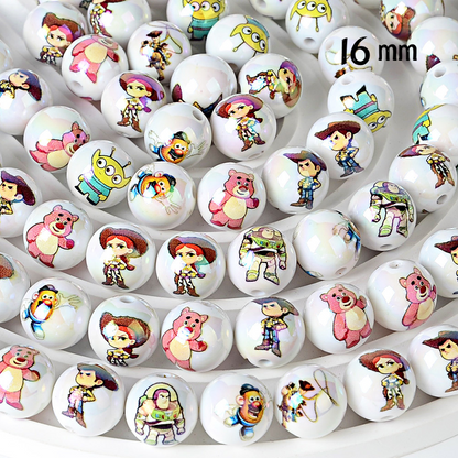 16mm Toy Story Theme Cartoon Beads - Iridescent AB White Round | Acrylic Bead for DIY Bracelet Keychain Jewelry Making