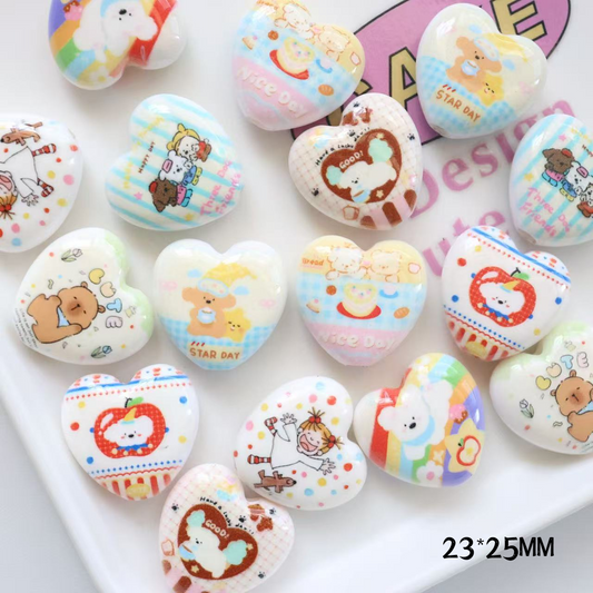 Childlike Print with A Big Heart and Cute Cartoon Pattern Straight Hole Beads - Beadable Cat