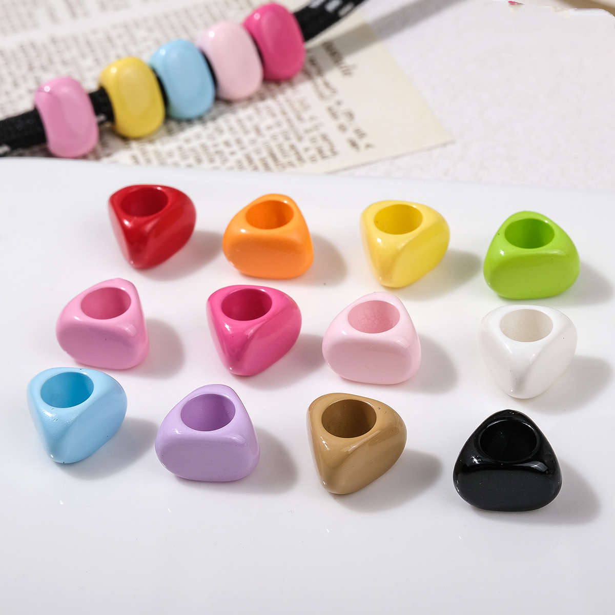 6mm Large Hole Triangle Acrylic Beads - 10.5mm Lacquered Chunky | Acrylic Bead for DIY Bracelet Keychain Jewelry Making